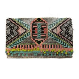 Embroidered Beaded Multicolor Clutch